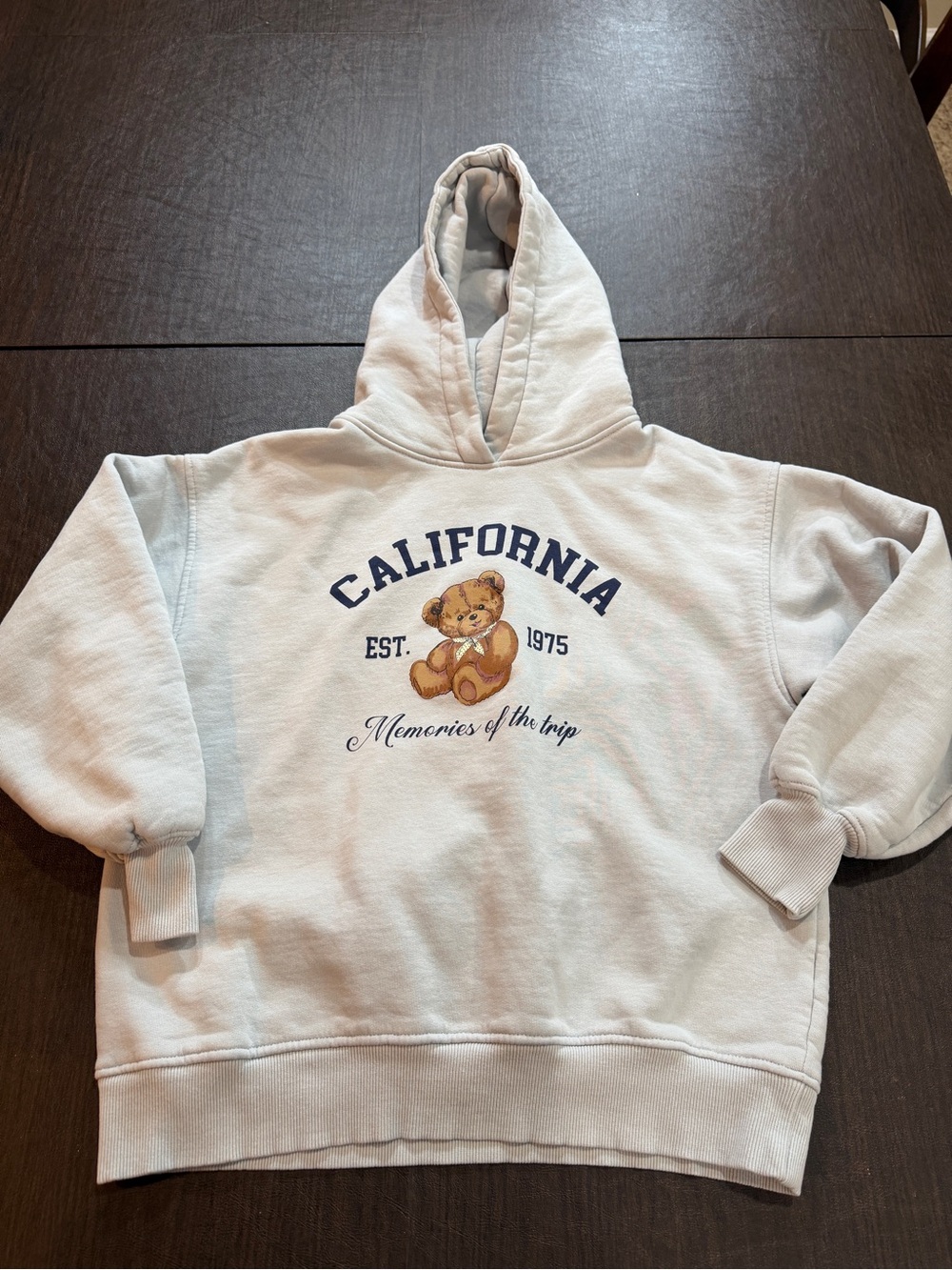 Zara California Teddy Hoodie - Gray Blue Sz 11-12